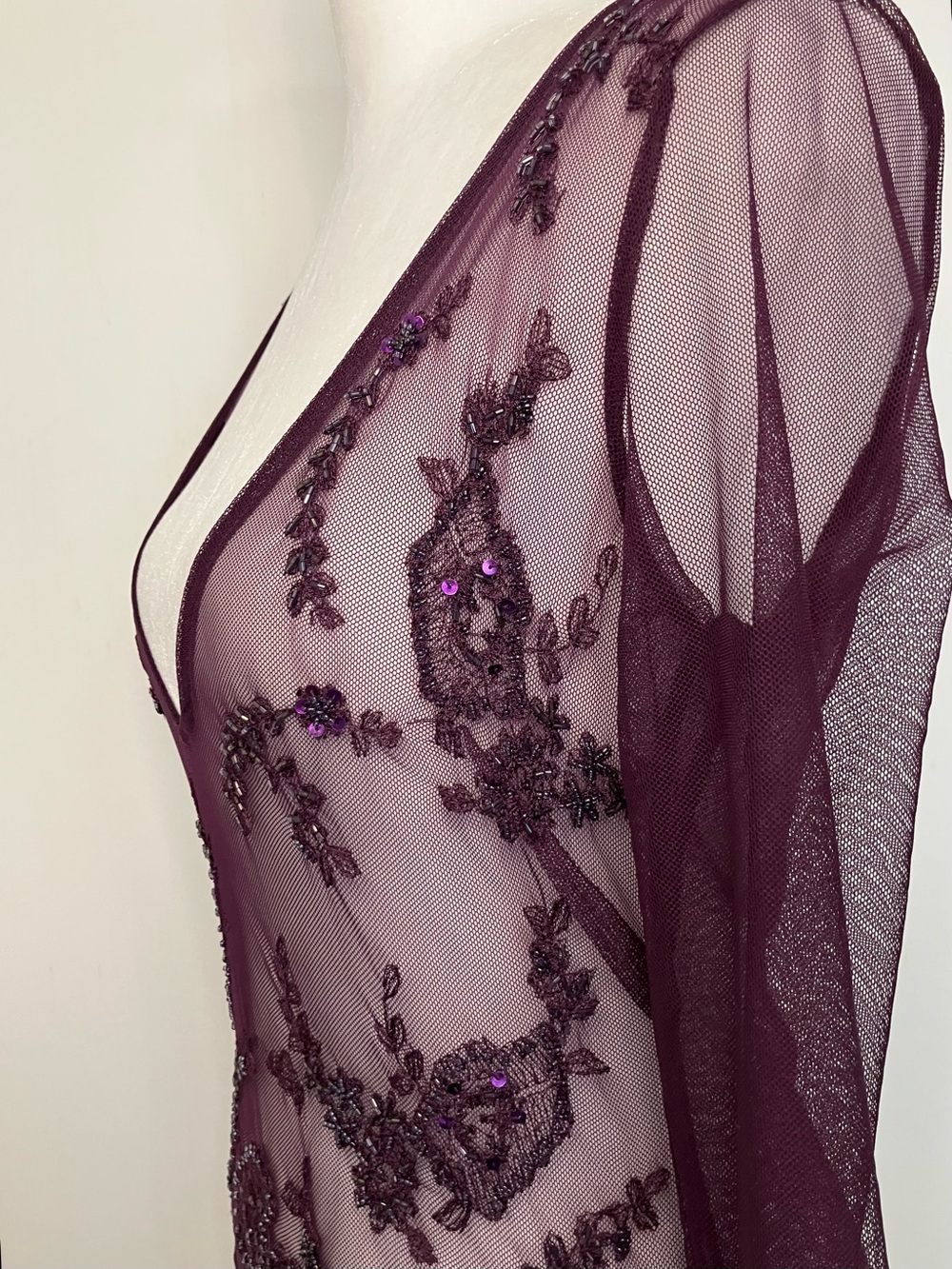 Mesh Beaded Lace Sheer Top Medium Purple Fairy Boho Y2k Laying Indie - Picture 4 of 8
